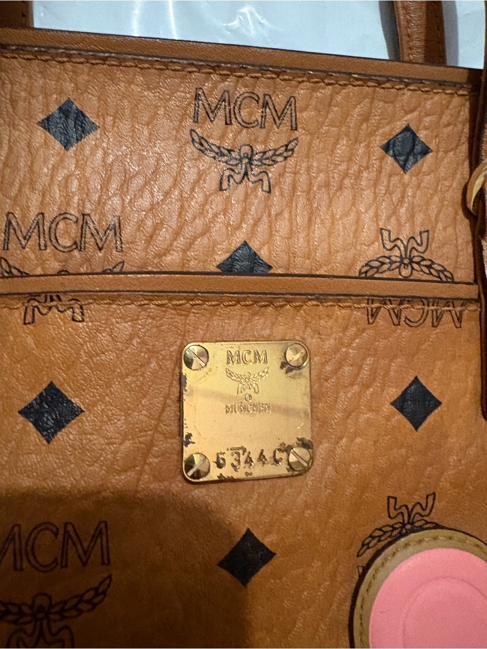 MCM Cognac Year of the mouse Visetos Tote with Yellow Cheese & Pink Mouse Patch - Picture 4 of 14